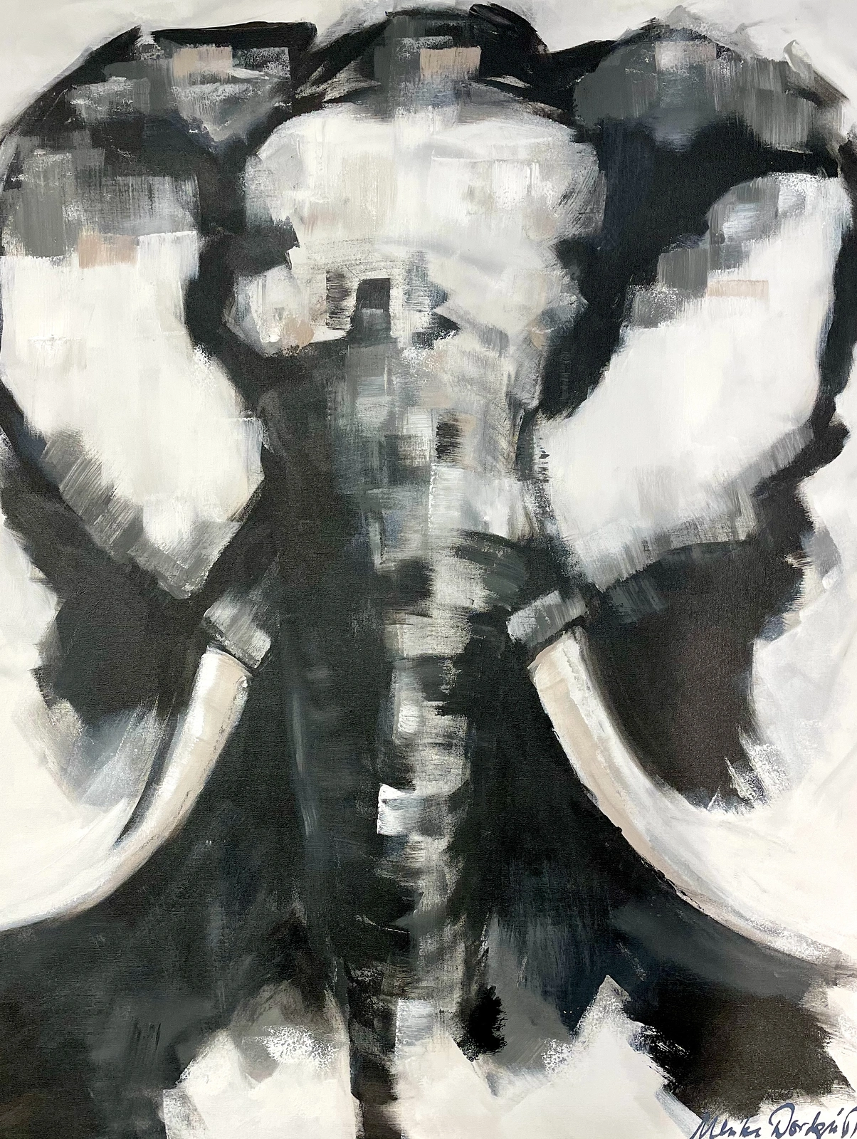 Akrylmålning Elefant. Black & White 1 av Ulrike Nordquist