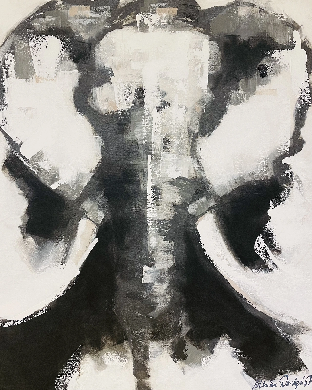 Akrylmålning Elefant. Black & White 1 av Ulrike Nordquist