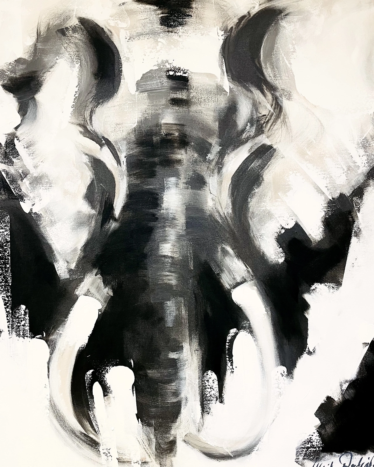 Akrylmålning Elefant. Black & White 2 av Ulrike Nordquist