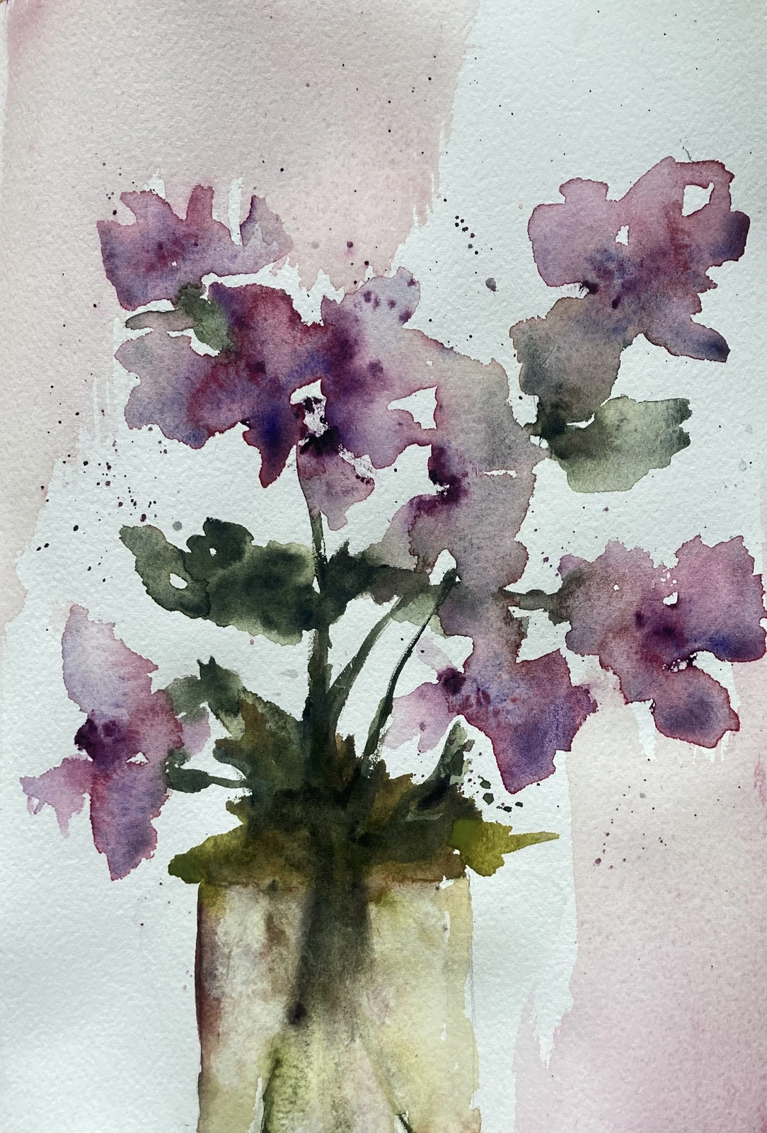 Akvarell MORSDAGS BLOMMOR (inramad) av Rose-Marie Lyckebrant-Lindqvist