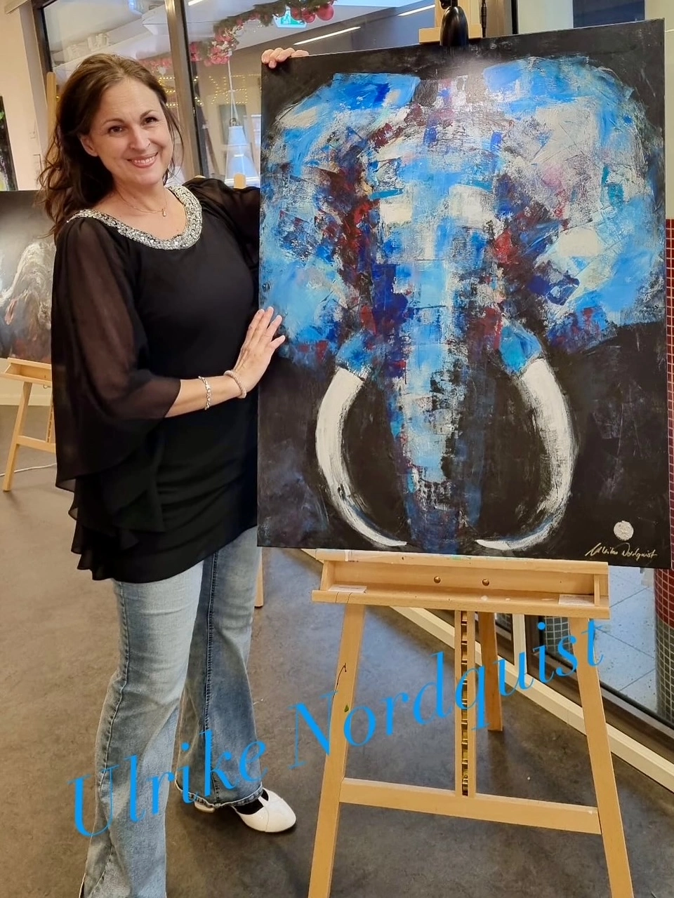 Akrylmålning Elefant. Savannah Moonlight av Ulrike Nordquist