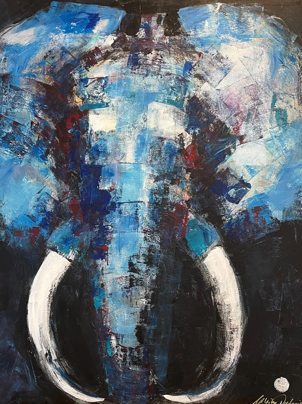 Akrylmålning Elefant. Savannah Moonlight av Ulrike Nordquist