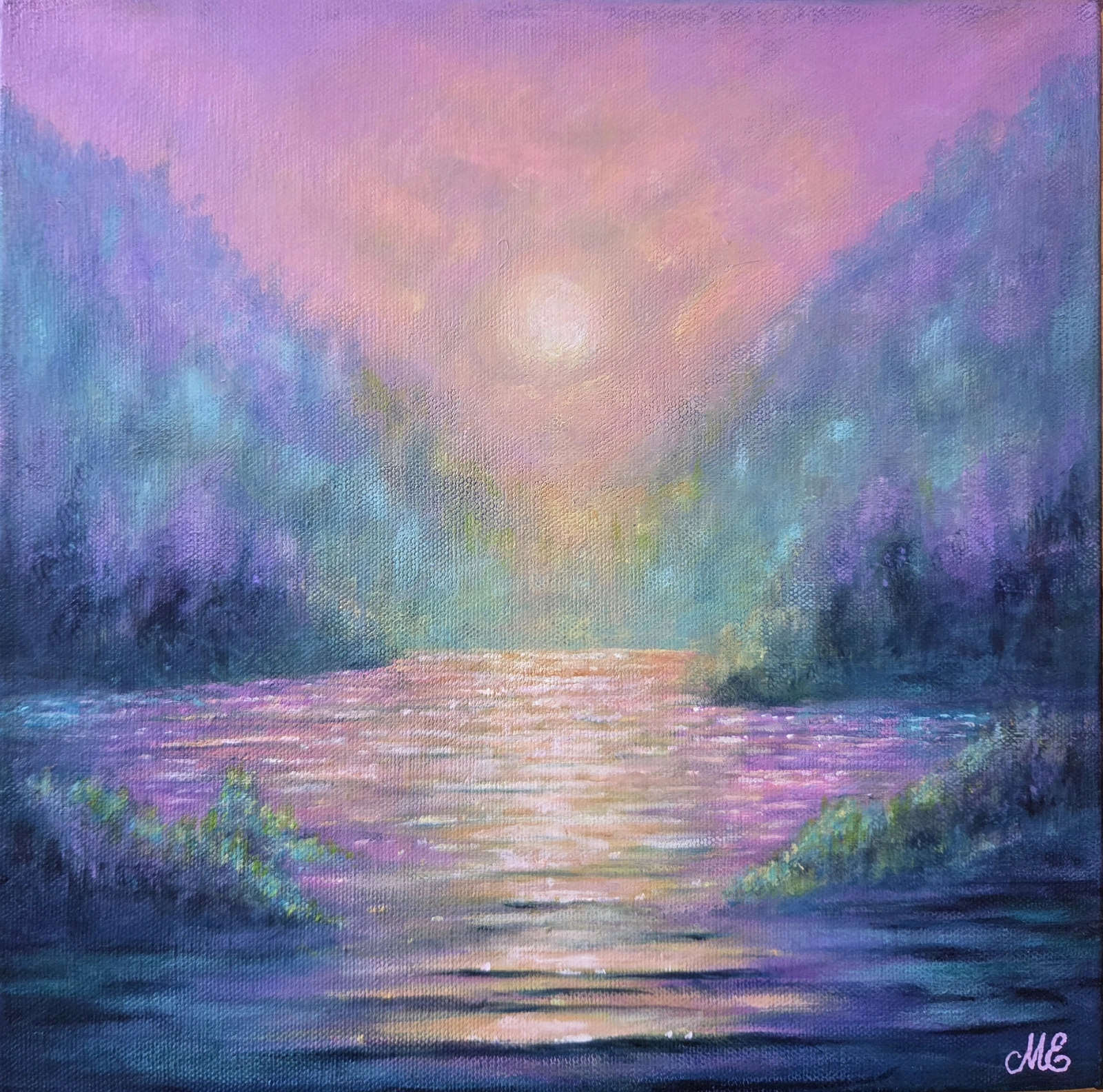 Akrylmålning Misty dusk av Malin Eklund
