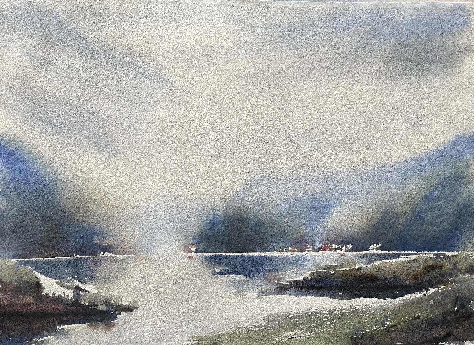 Akvarell Fjord av Martin Hartmann