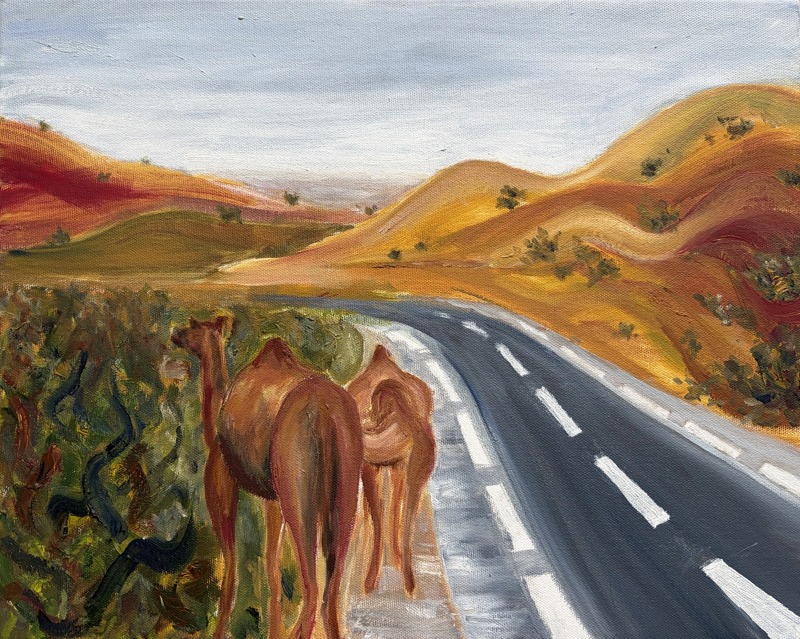 Oljemålning Roadside camels av Weiwei Yue