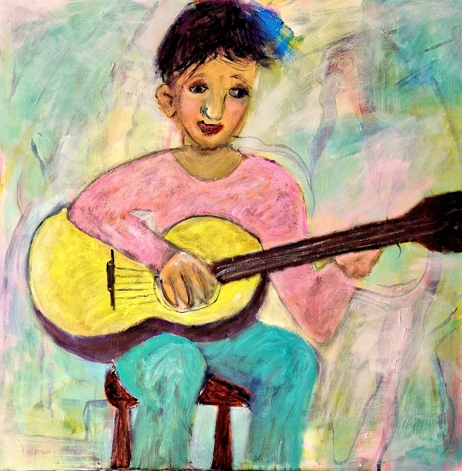 Akrylmålning Gitarren av Birgitta Jonsson Bijon Art