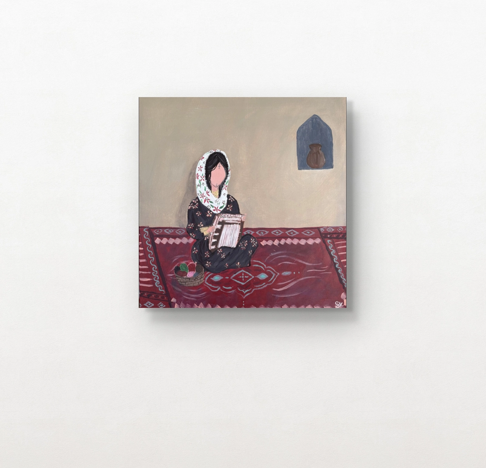 Akrylmålning Whispers of the loom av Safa Khalaf