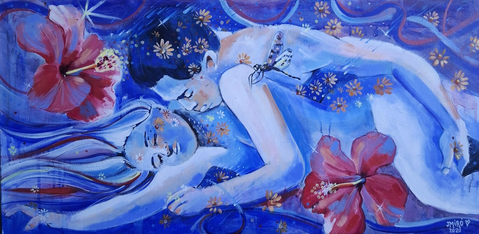 Oljemålning Whimsical Love av Judith Miró Rodriguez