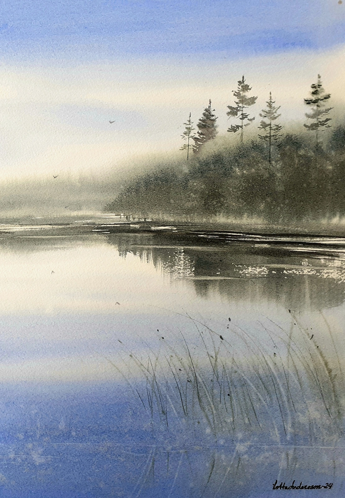 Akvarell Sommarsjö av Lotta Andersson
