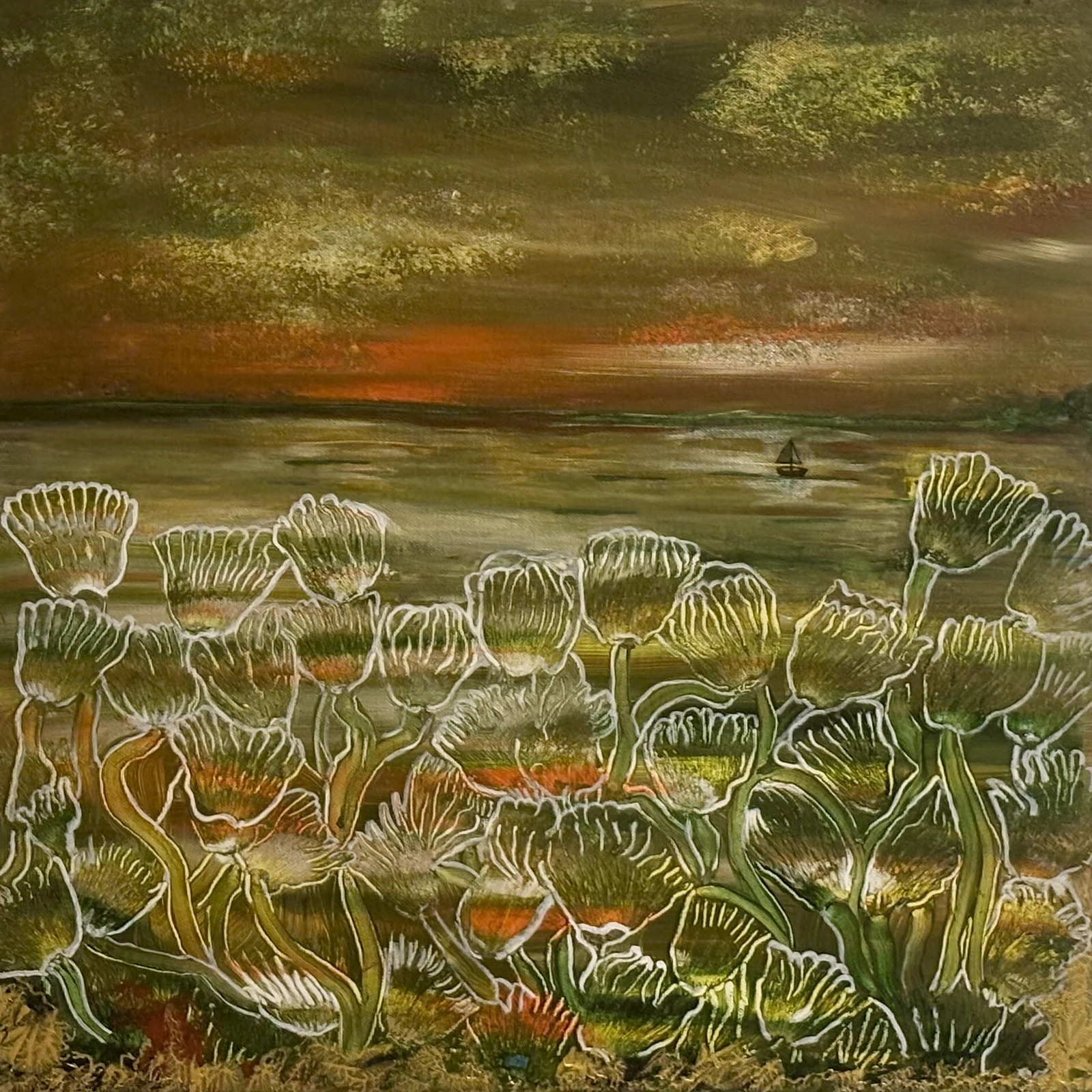 Akrylmålning Sailing into Bloom av Susanne Ahlberg