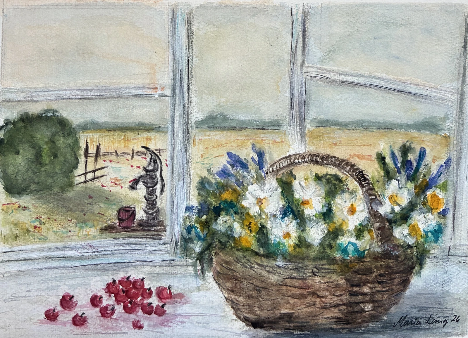 Akvarell En doft av sommar av Maria Lang