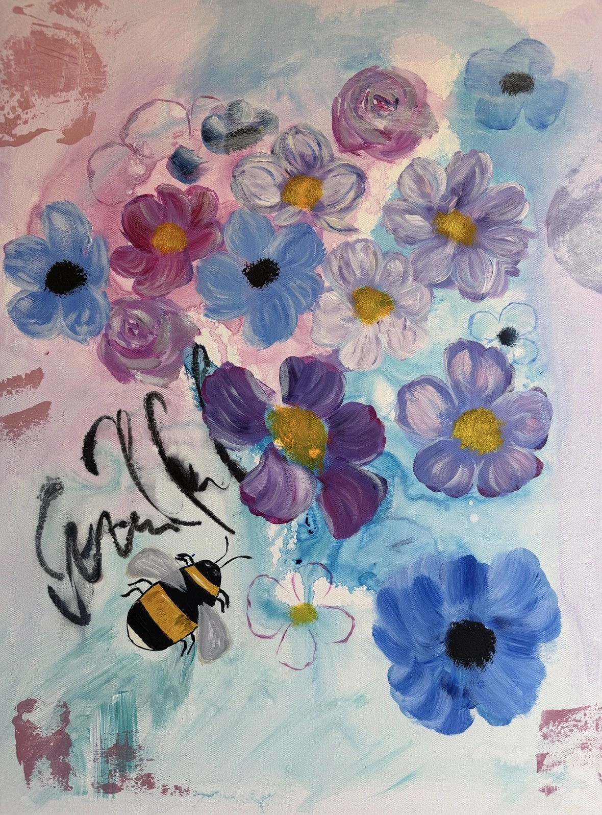 Akrylmålning Bumblebee moment av Camilla Jäderberg