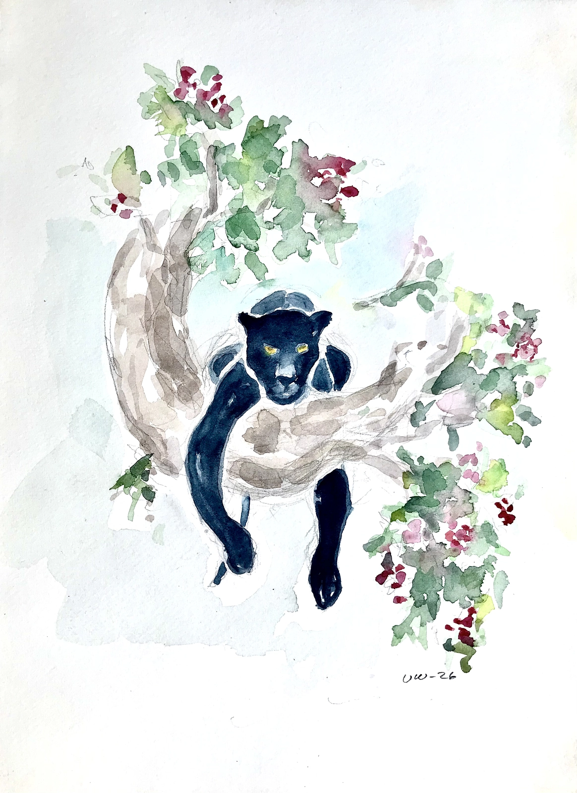 Akvarell Tar det lugnt i körsbärsträdet! av Ulla Weckström