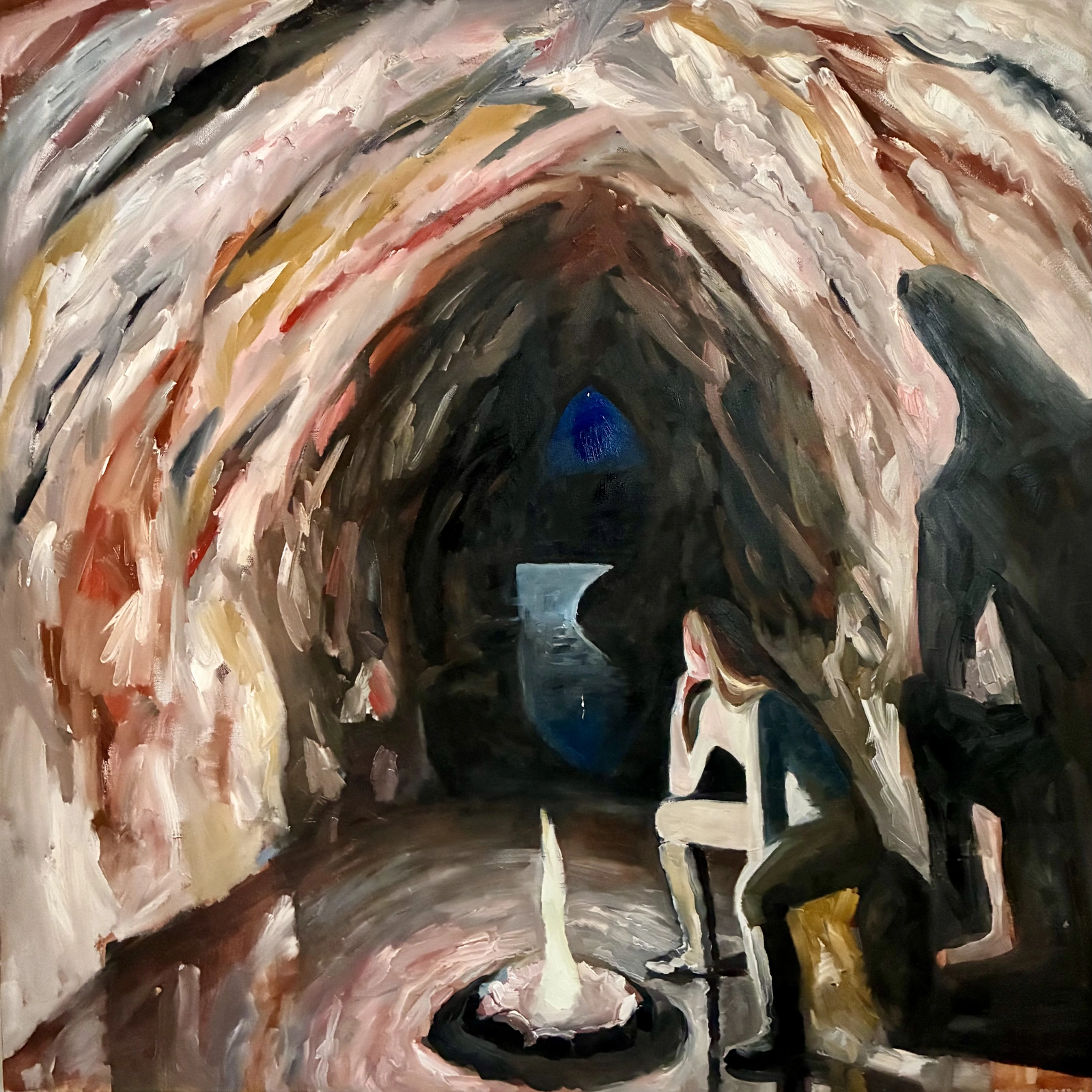 Oljemålning Pink Cave av Josefin Gustafsson