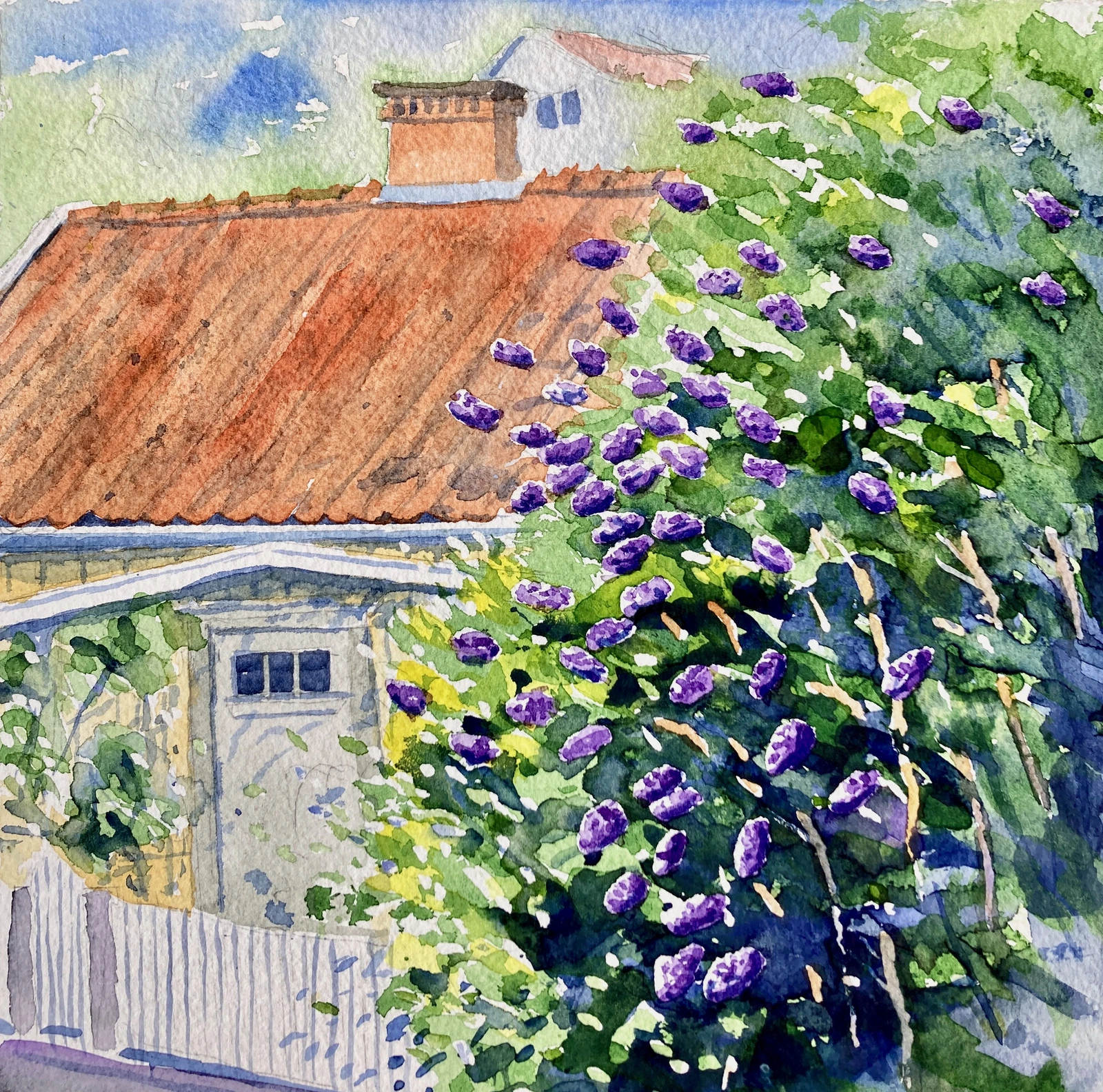 Akvarell Syrenerna blommar (Fiskebäckskil) av Tord Wennerblom