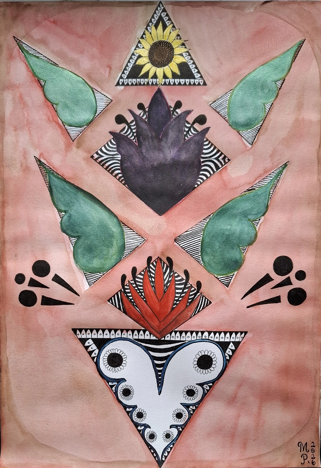 Akvarell Geometric Floral Painting av Melinn Palm