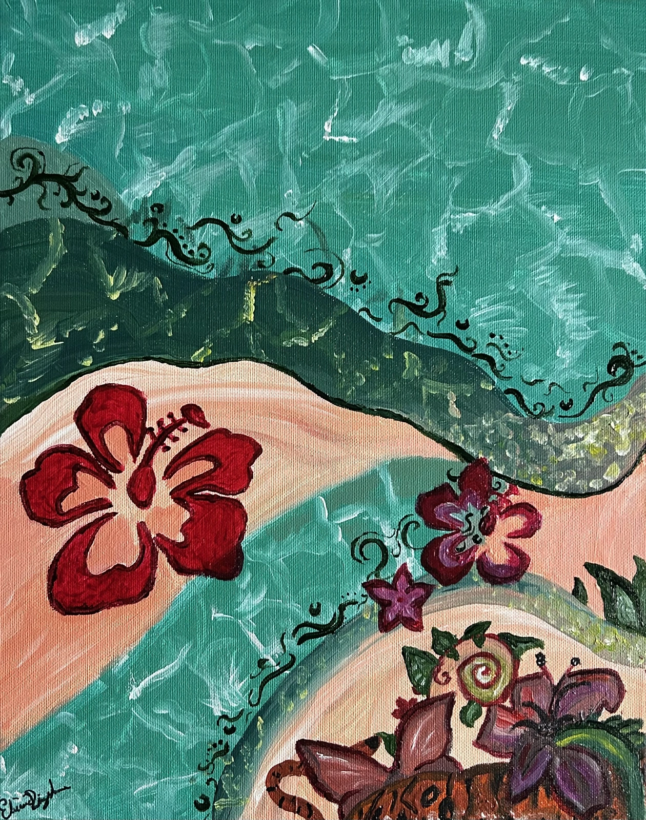 Akvarell Hawaiian swirl av Elvira Dingsten
