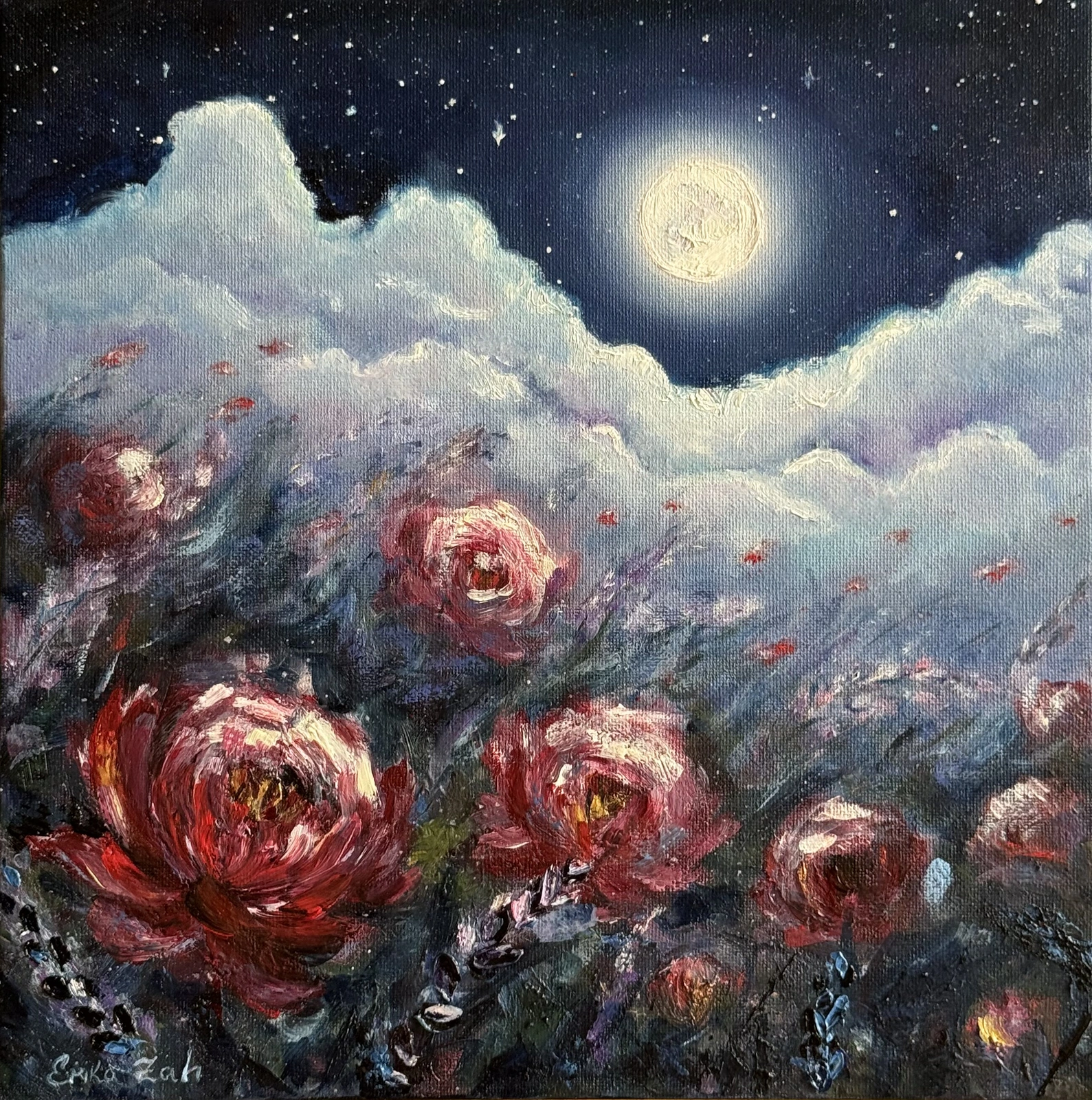 Oljemålning Night bloom av Erika Zahharova