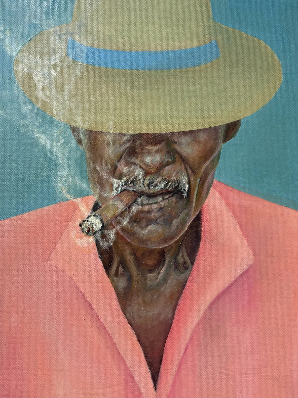 Oljemålning Smoking man in a hat av Anastasiya Kostyuk