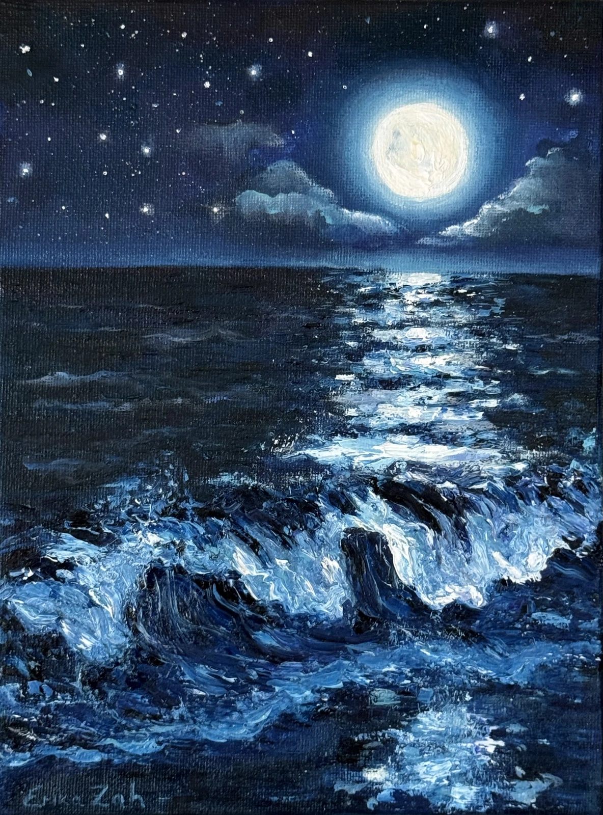 Oljemålning Moonlit sea av Erika Zahharova