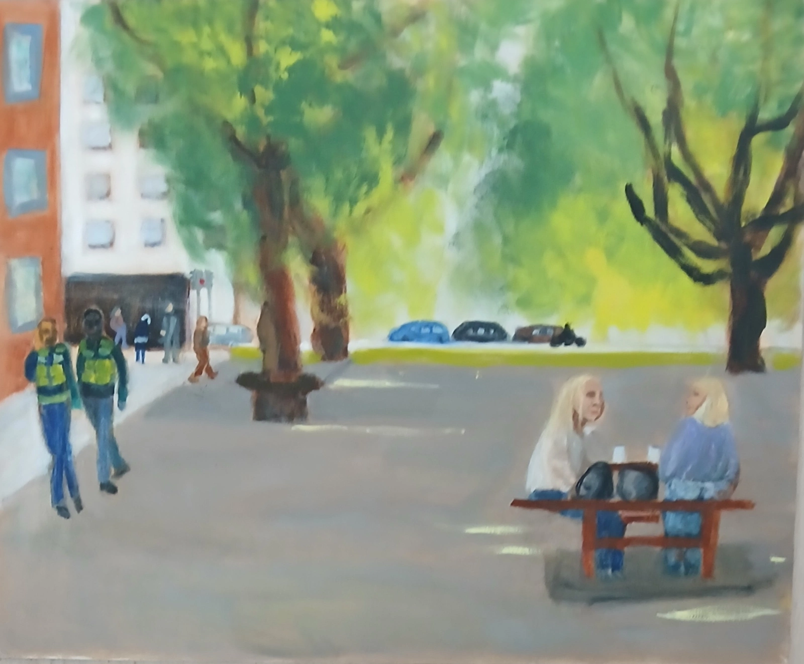 Oljemålning Sommar på torget av Viveca Dahlen