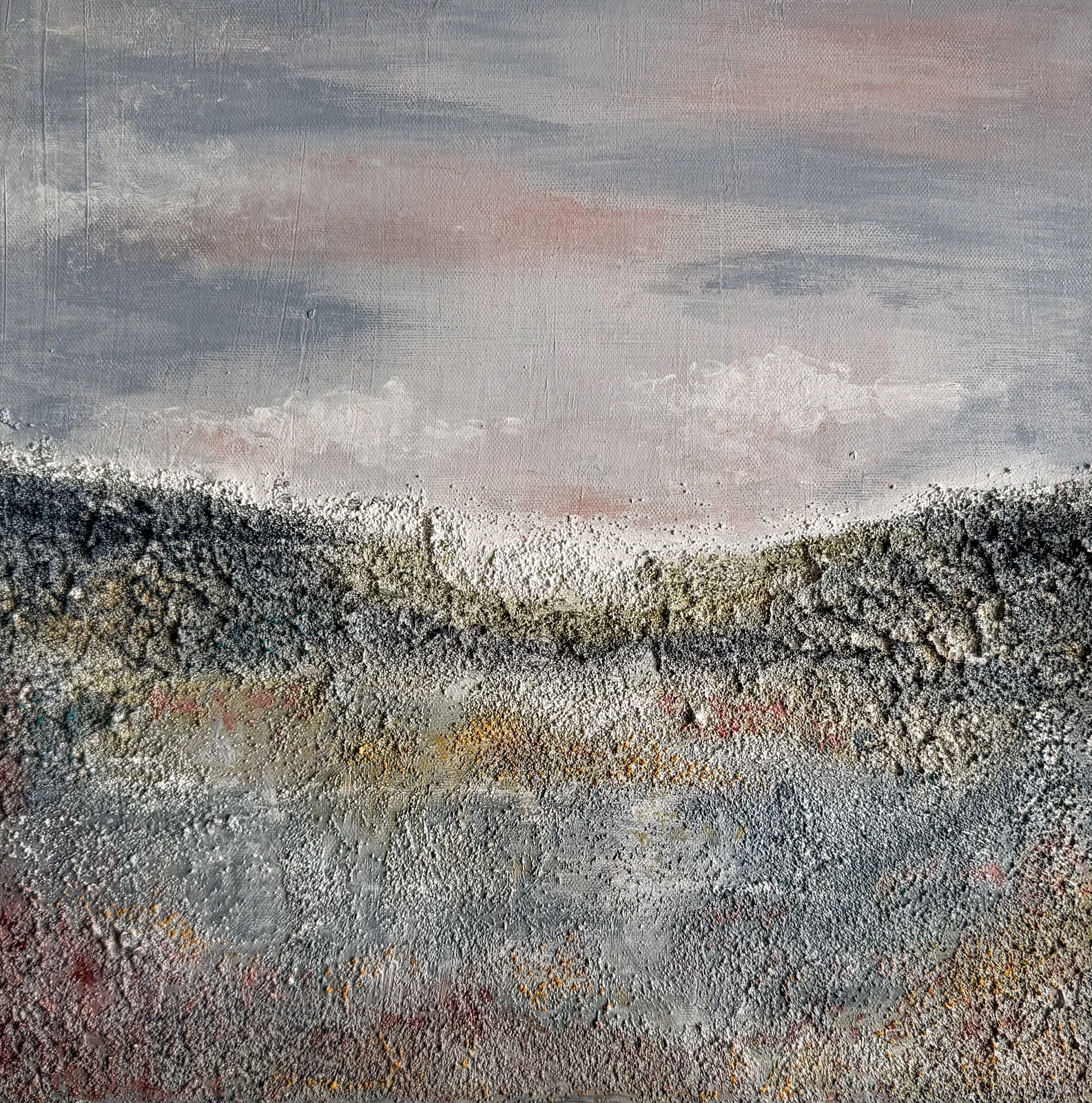 Akrylmålning The soft moor in grey light av Kicki Liljeblad