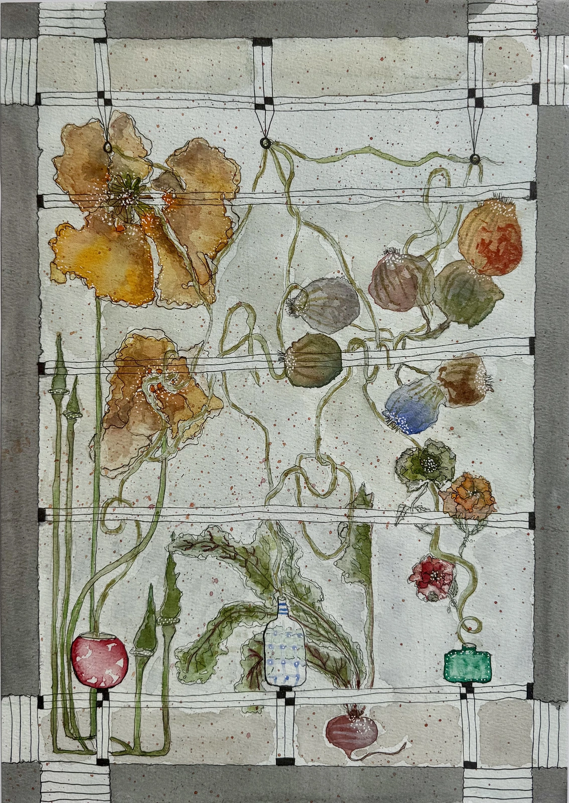 Akvarell Blomstervy av Cecilia Tängermark