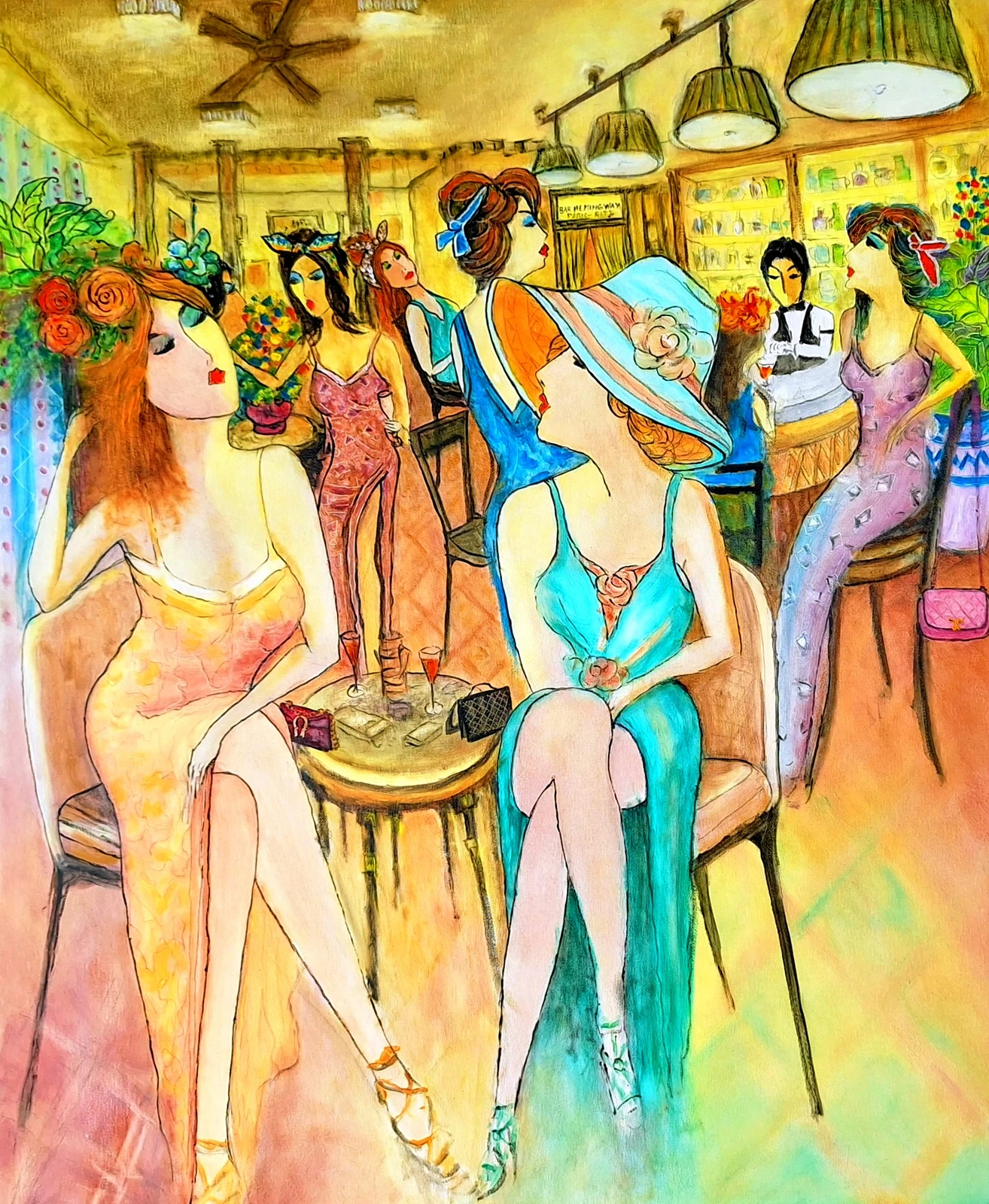 Oljemålning Soirée des dames av Natale Orlich