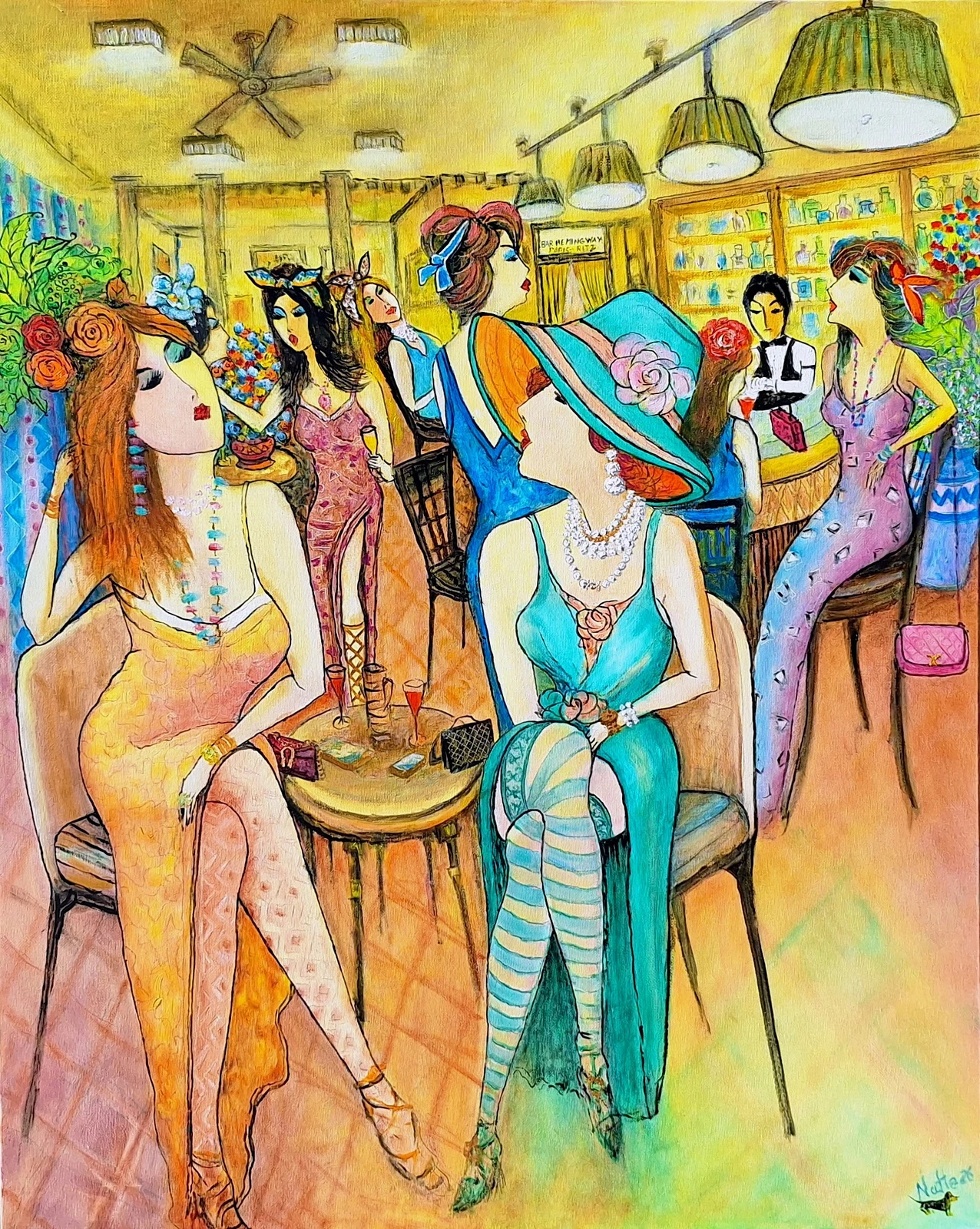 Oljemålning Soirée des dames - C'est la vie av Natale Orlich