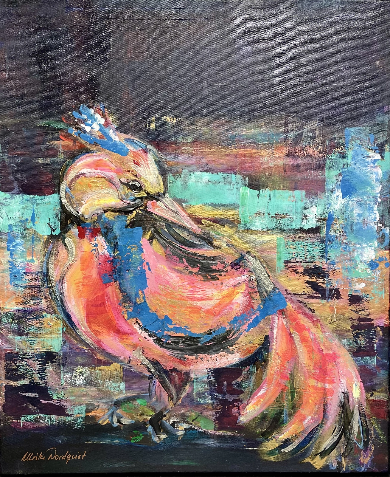Akrylmålning Fågel. "Paradise Bird" av Ulrike Nordquist