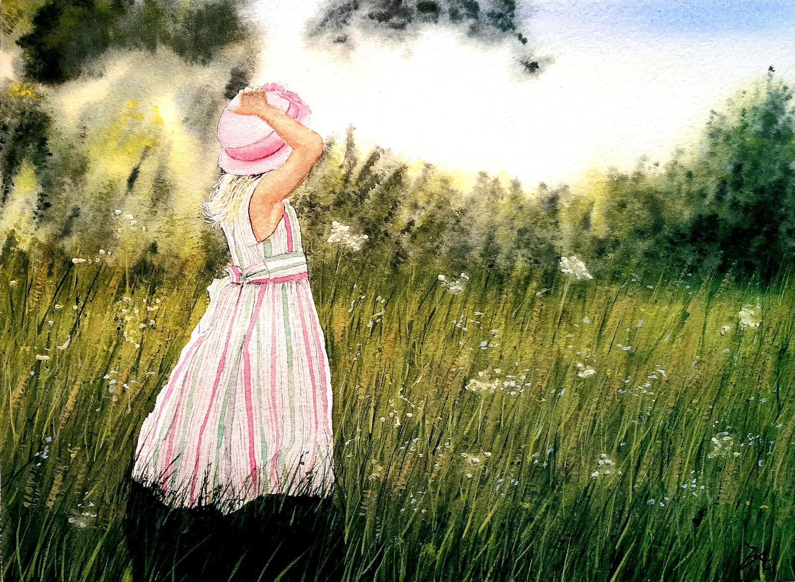 Akvarell Sommarängens ljus av Victor Andersson