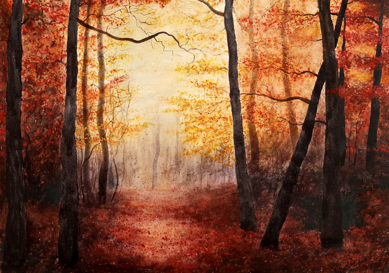 Akvarell Höstens glöd av Victor Andersson