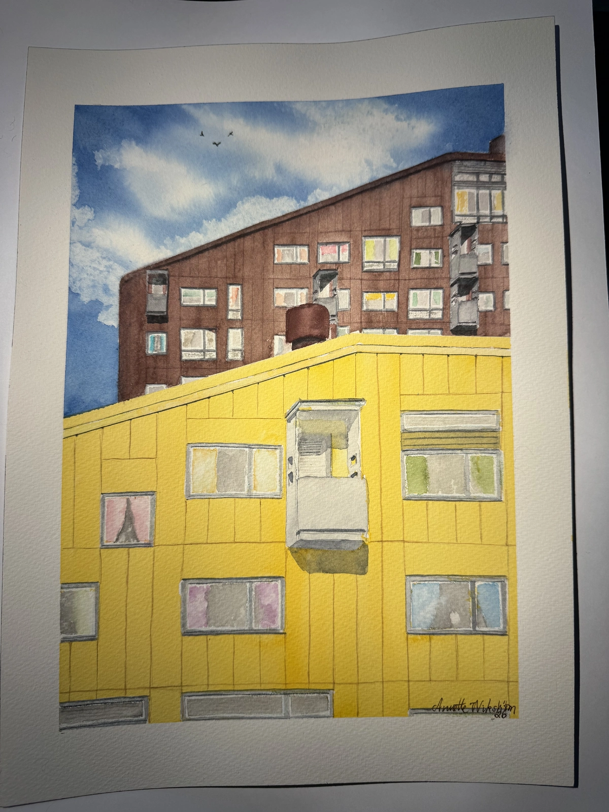 Akvarell Berlinmuren och spottkoppen av Annette Wikström