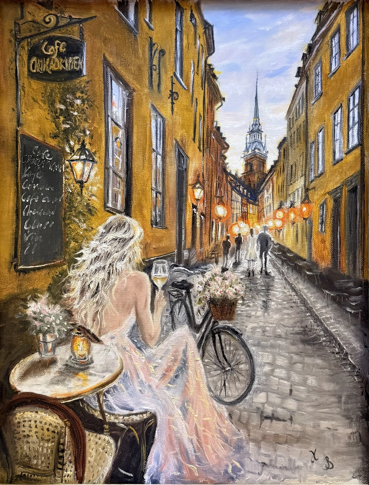 Oljemålning Sommarflickan i Gamla stan av Katarina Blomberg