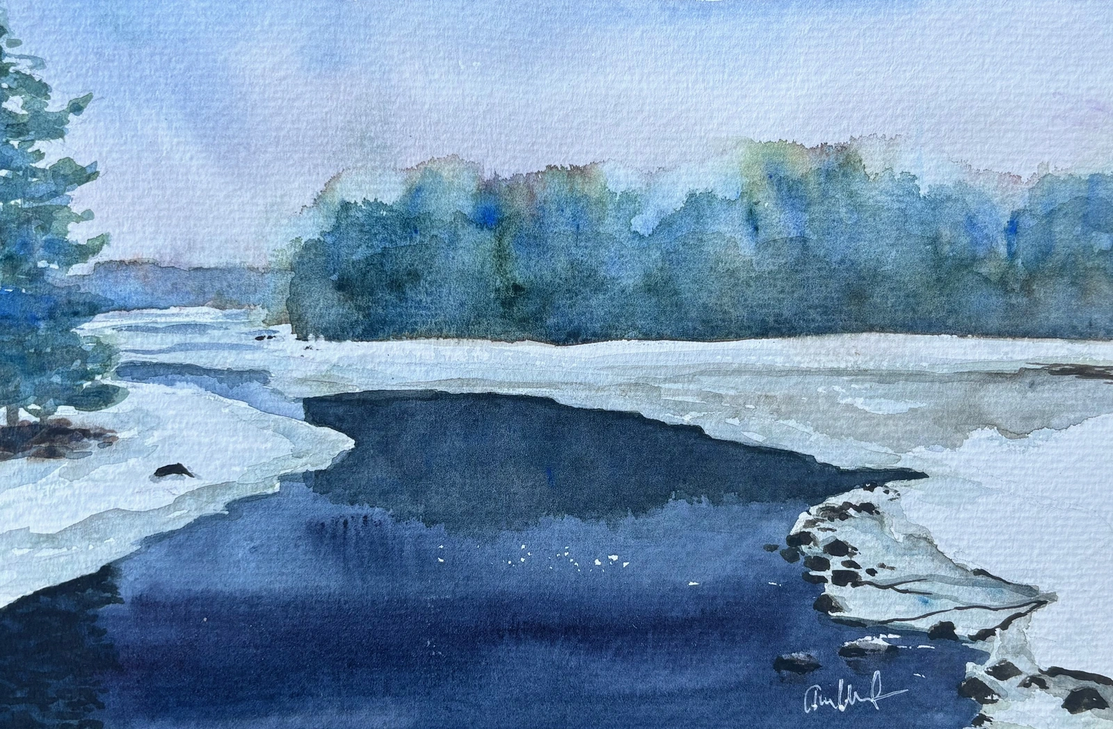 Akvarell Snösmältning av Anna Wolf