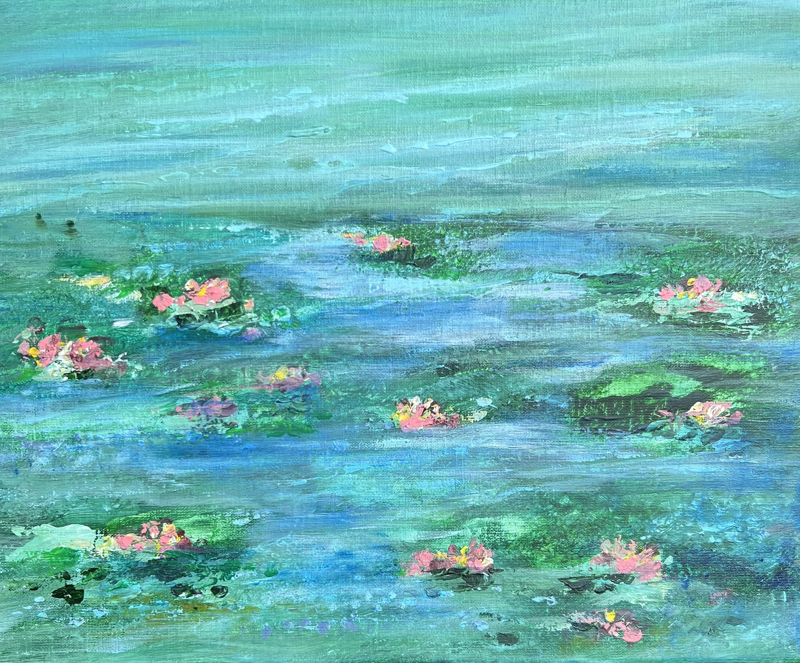 Akrylmålning Water lily pond av Anne-lee Andersson