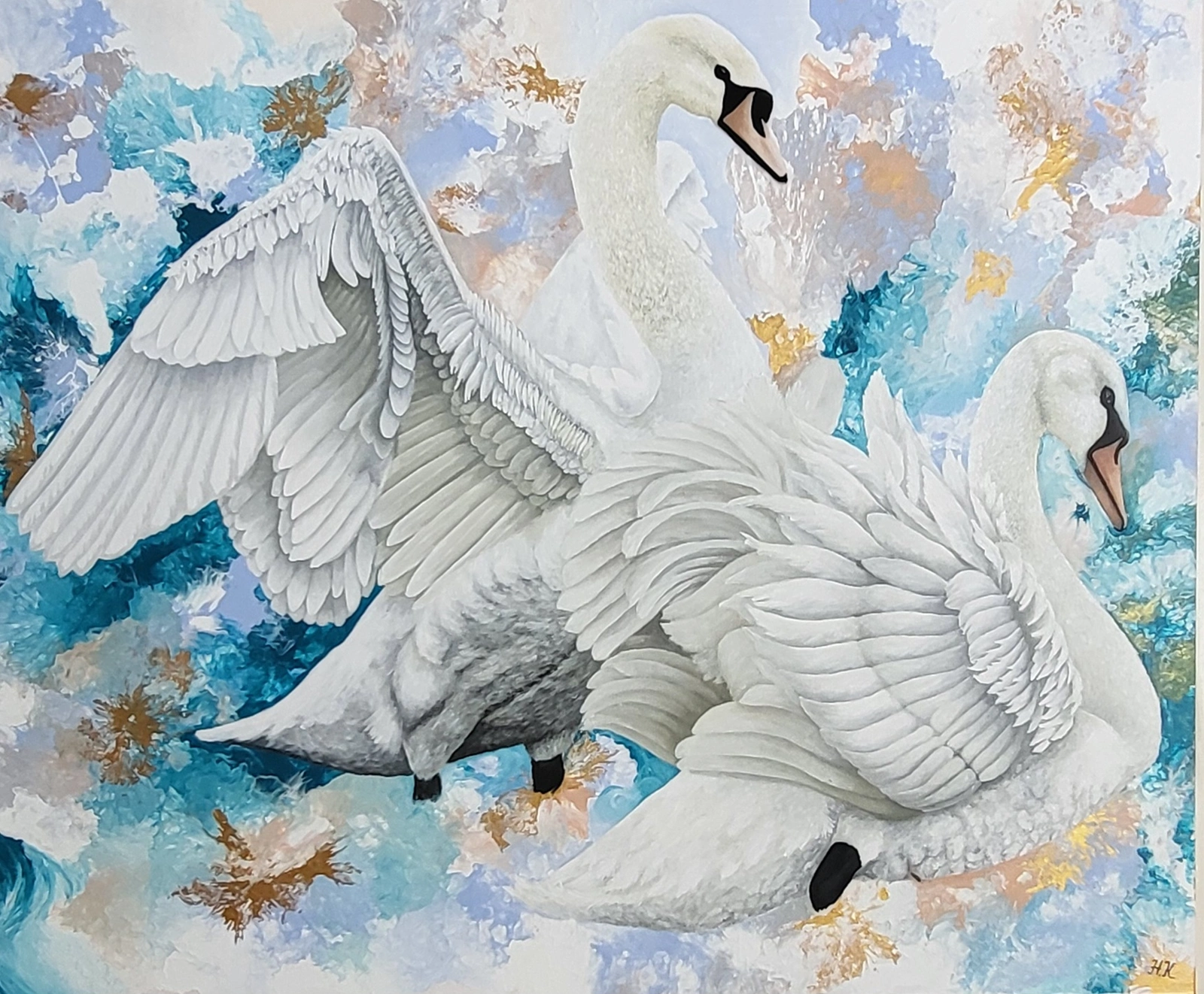 Akrylmålning Swan dreams av Hannah Kiiskinen Kemi