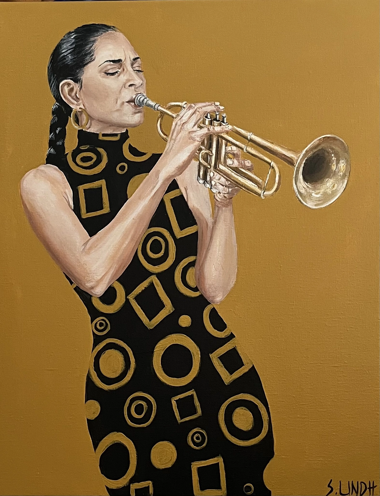 Akrylmålning Trumpet lady av Sara Lindh