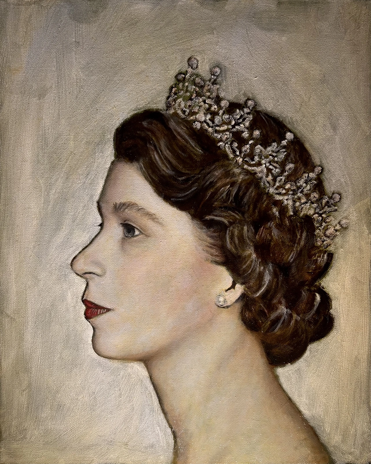 Oljemålning Elizabeth II i profil av Zion Hallman Skäre