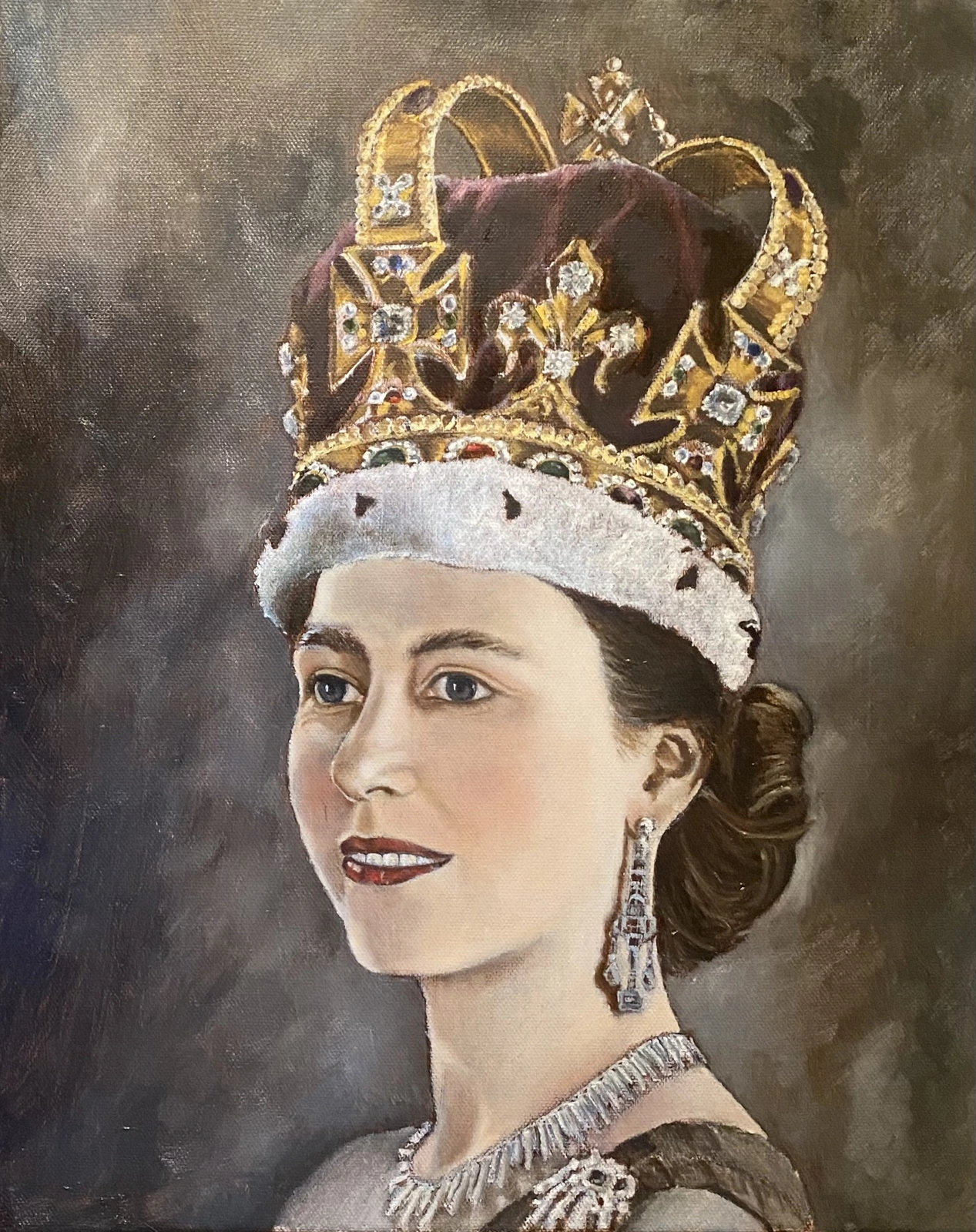 Oljemålning Drottning Elizabeth II, no 3 av Zion Hallman Skäre