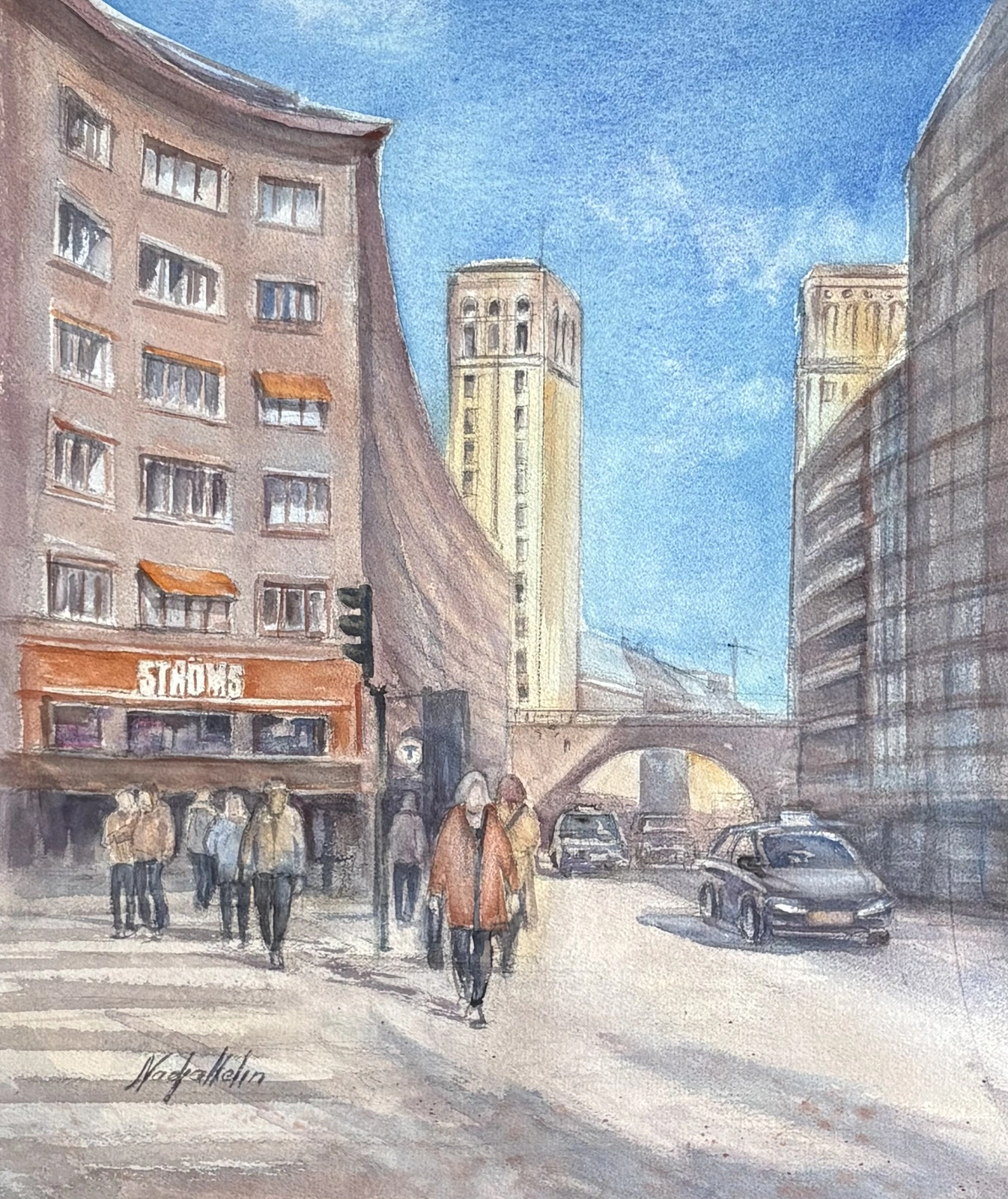 Akvarell Kungsgatan av Nadja Helin