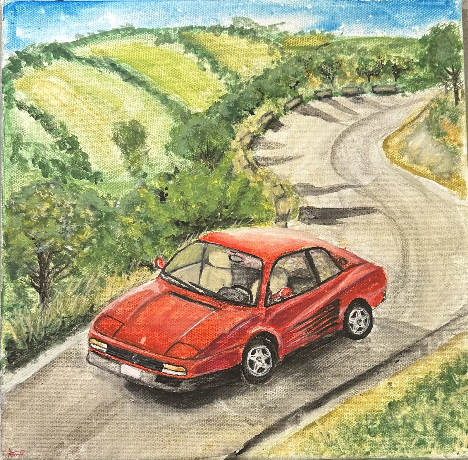 Akvarell Ferrari i landsbygden av Alice Vesterlund