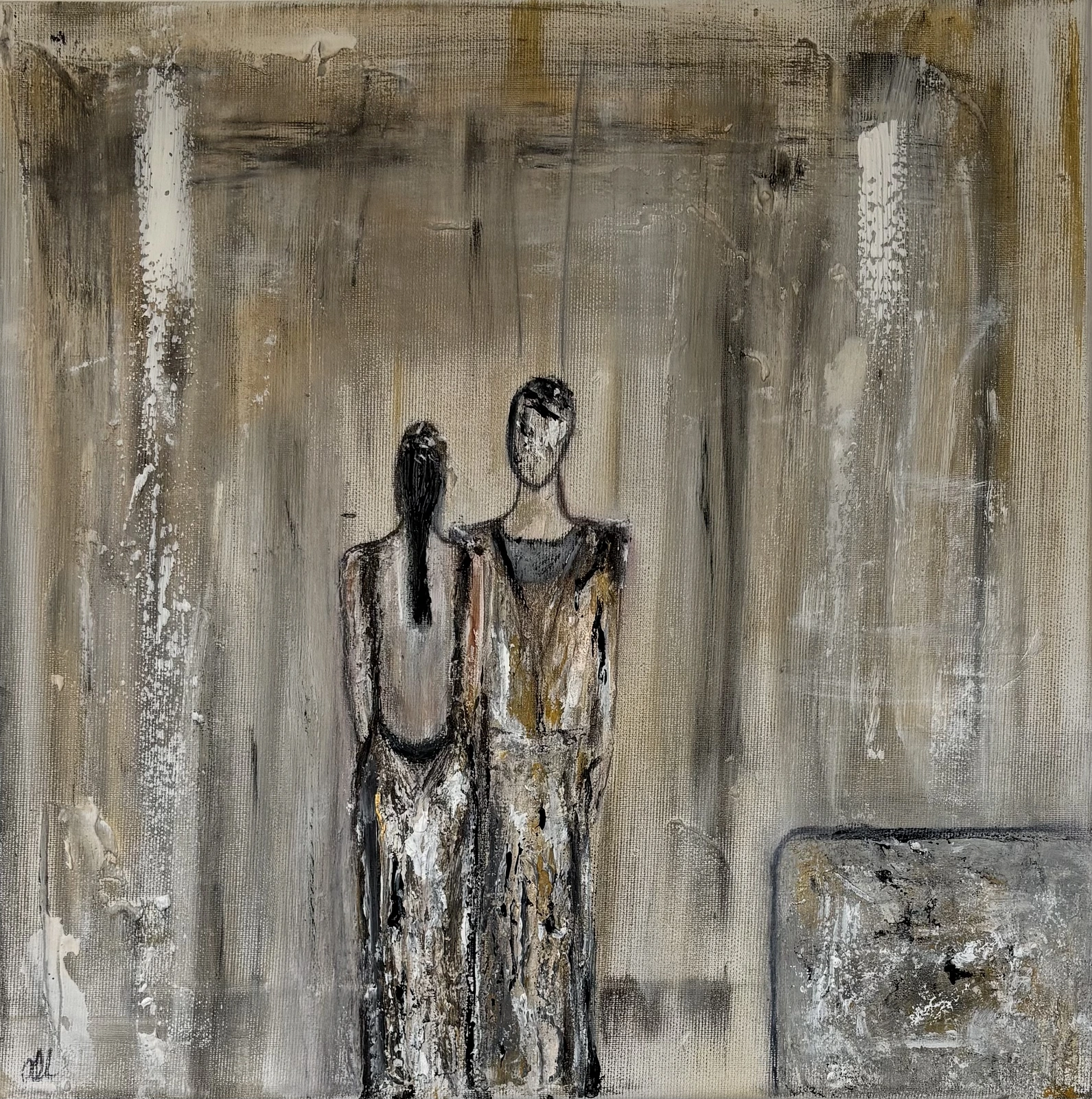 Akrylmålning Two couples, one story Abstrakt figurativ akrylmålning av Donna Lee Johansson
