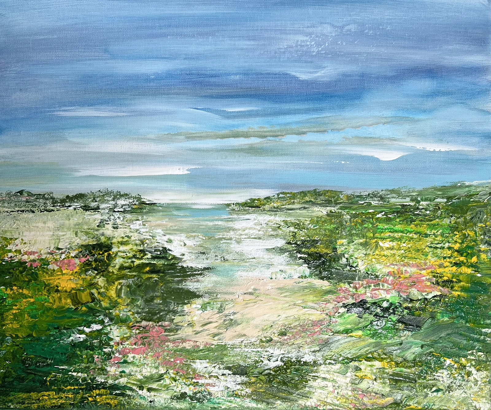 Akrylmålning Green Meadow av Anne-lee Andersson