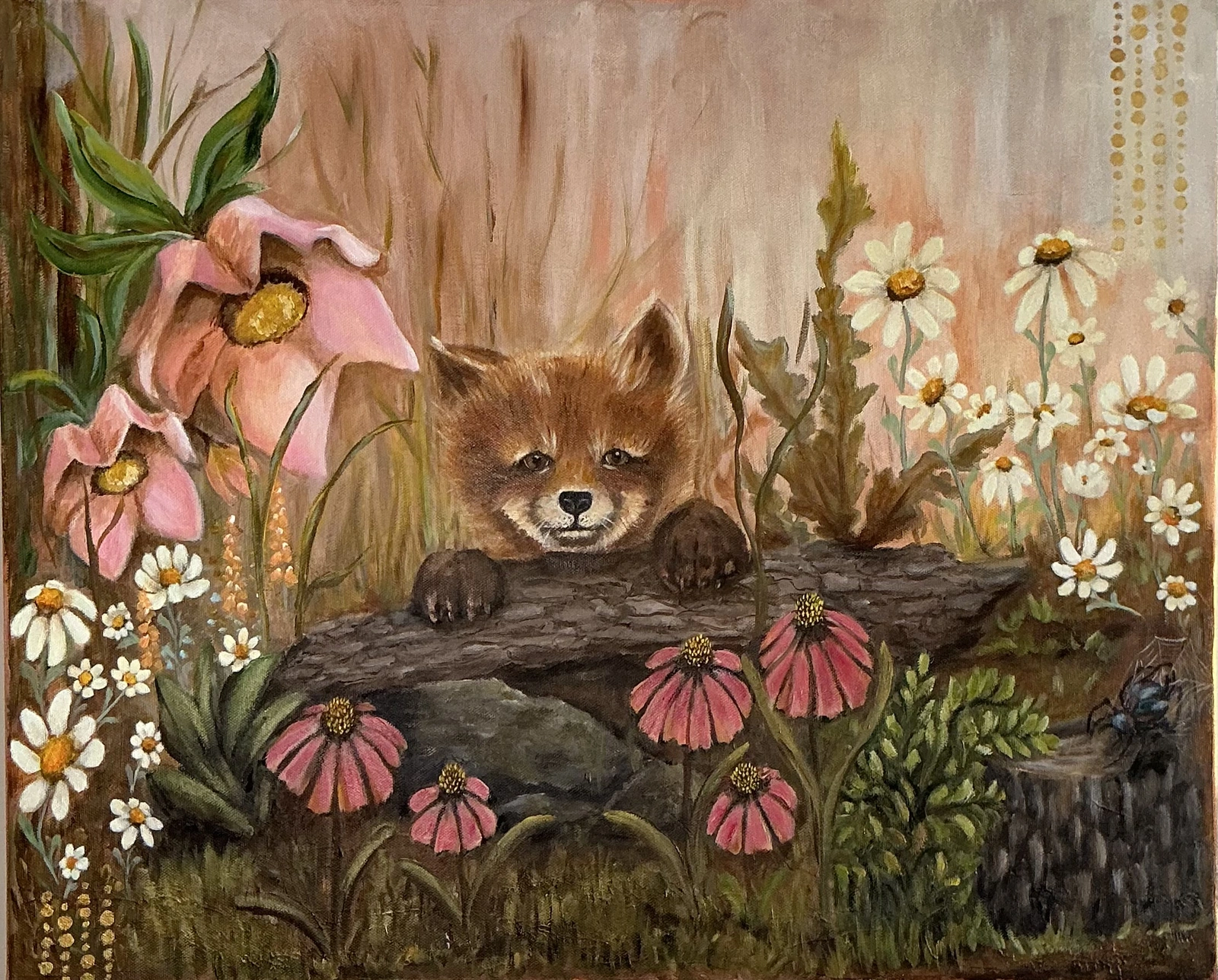 Oljemålning Fox cub av Kerstin Grönqvist