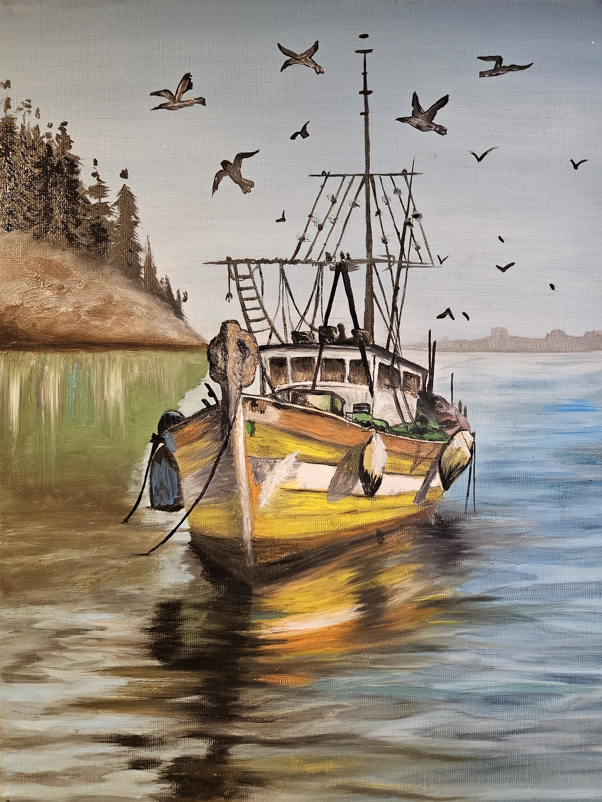 Oljemålning Fiskebåt av Stefani Miletic