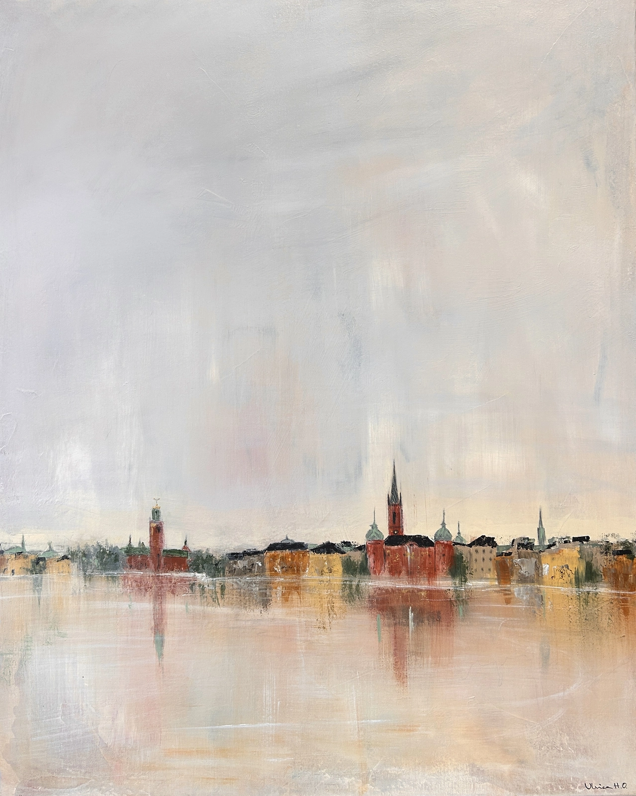Akrylmålning Stockholms spegel av Ulrica Halling Olsson_art Stockholm