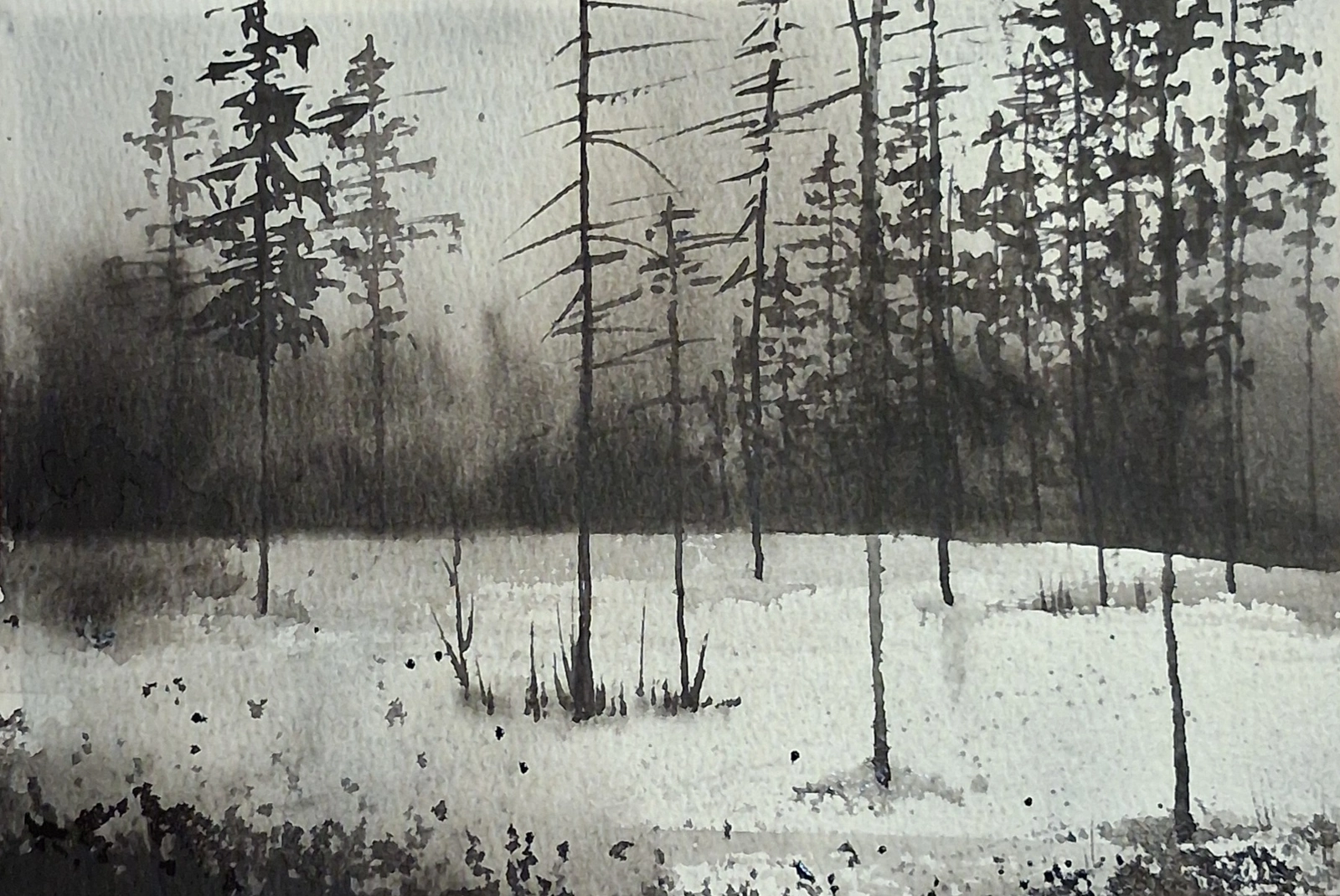 Akvarell Vinterskogen av Erik Kihlberg