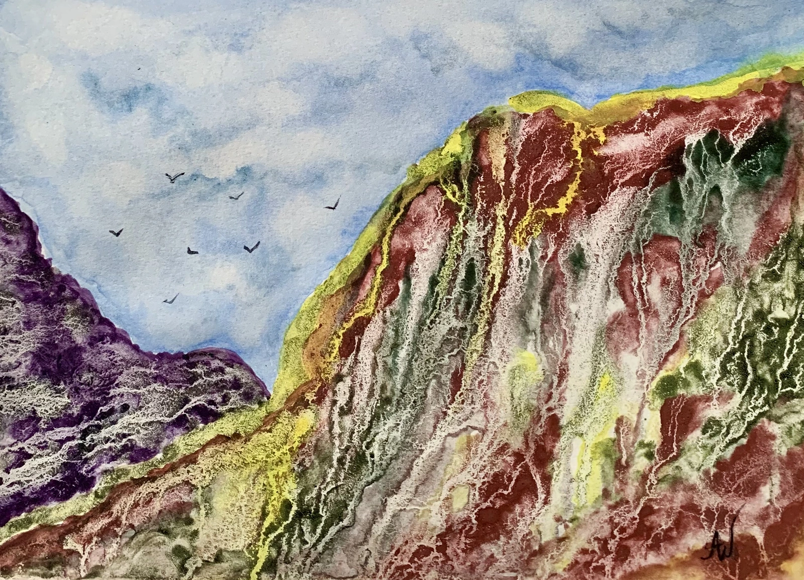 Akvarell The hidden mountain of Valinor av Annelie Wadin