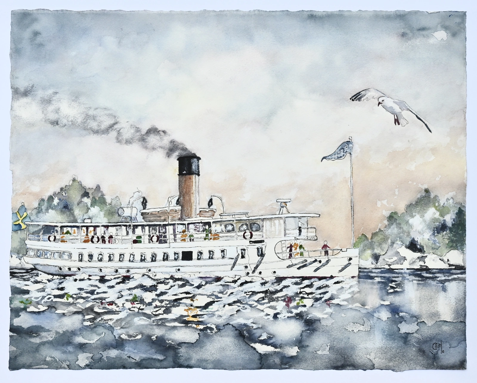 Akvarell Resan med Blidösund av Cécile Hansson
